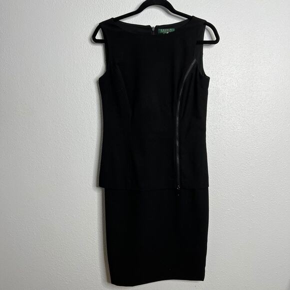 Lauren Ralph Lauren Black Dress Zipper Front Layered Back Zip Sleeveless Sz 6 - Picture 1 of 8